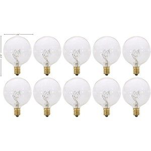 10 Pack G16.5 Clear decorative E12 40 Watts Candelabra Base Globe Shape Incan
